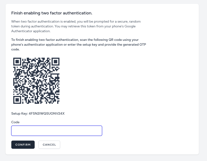 2FA Setup Screen