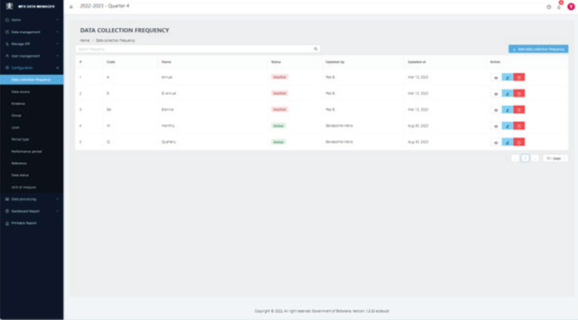 Data collection frequency page