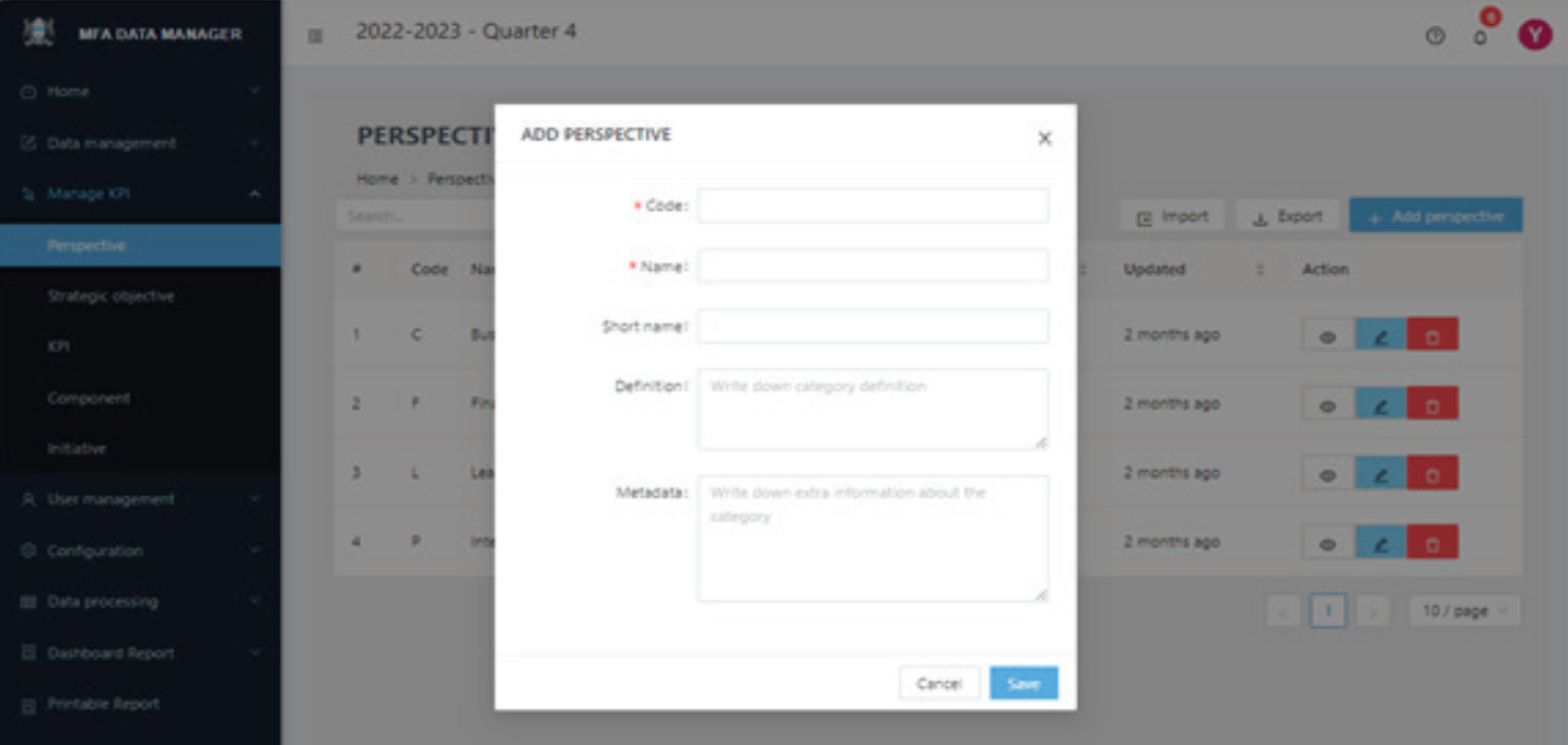 Perspective Entry Popup Screen